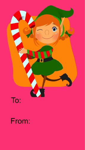 Elf with Candycane gift tag