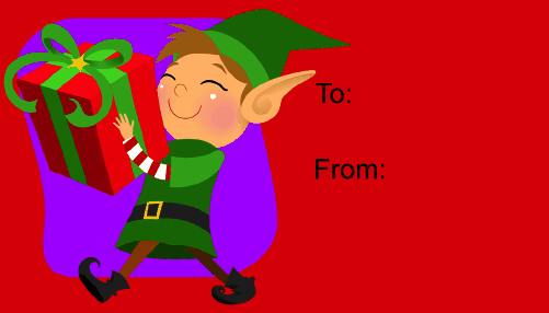 Elf with Gift gift tag